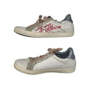 Zadig & Voltaire Graffiti Bolt Leather Sneakers Studded Distressed Designer, 39